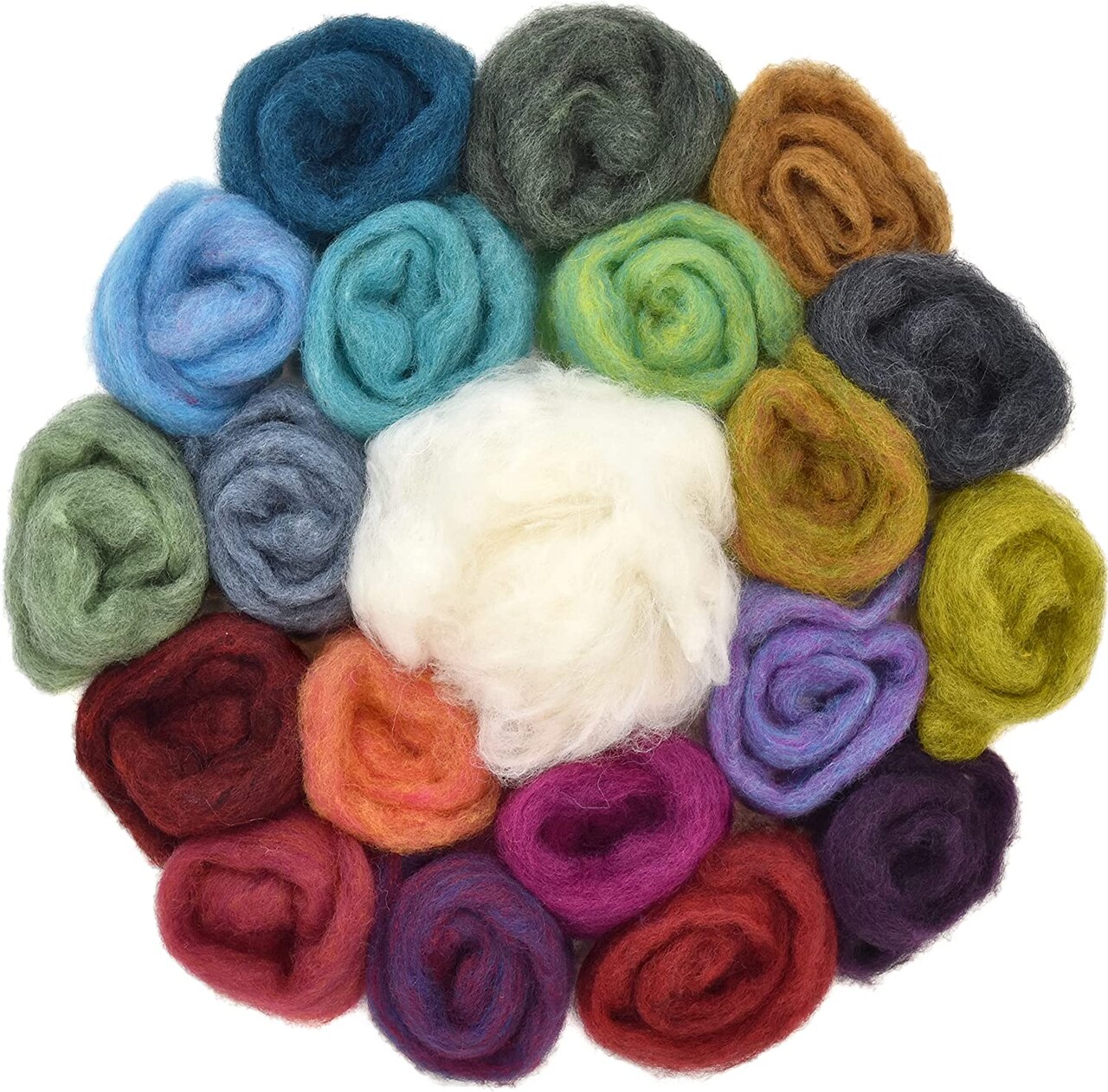 Needle Felting Wool, Large Size. Assorted Colors & White Core Wool. Premium Carded Wool for Felting, Spinning, Blending, Craft. Assorted Roving Variety Pack